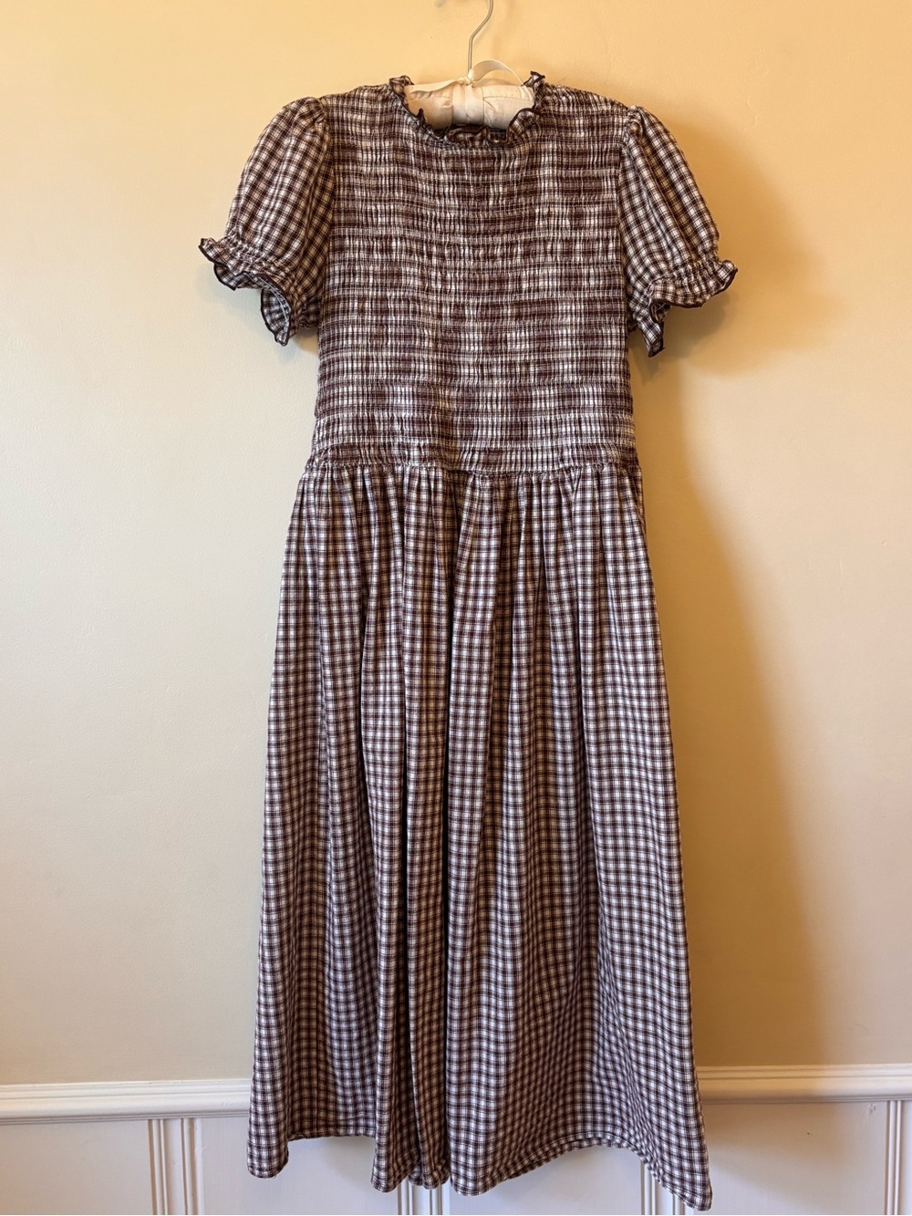 Rihoas Brown Gingham Smocked Dress Women's Cotton summer spring fall